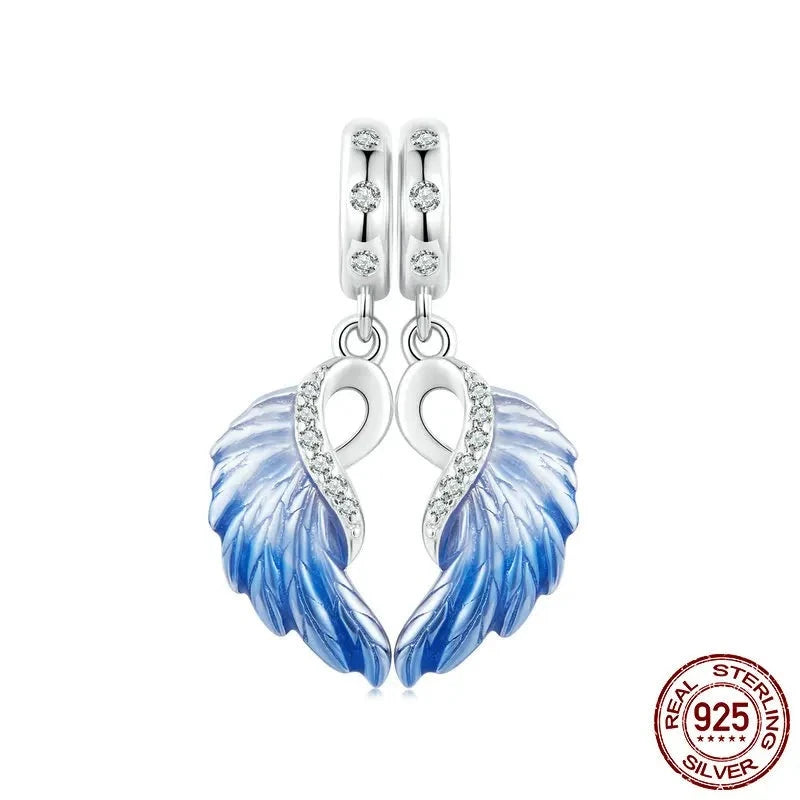 925 Sterling Silver Blue Angel Wings Charms