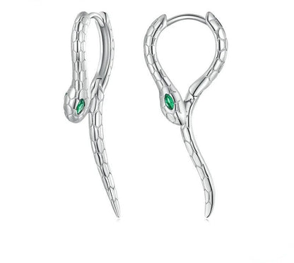 925 Sterling Silver Snake Zircon Hoop Earrings - TEA LU SHOP