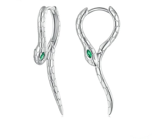 925 Sterling Silver Snake Zircon Hoop Earrings - TEA LU SHOP