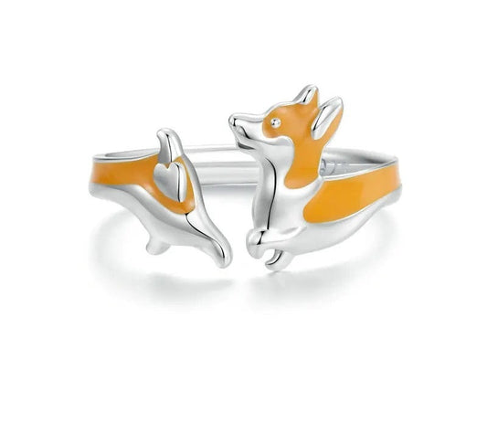 925 Sterling Silver Cute Corgi Enamel Adjustable Ring - Shine Bright Store