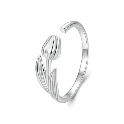 925 Sterling Silver Adjustable Tulip Flower Ring