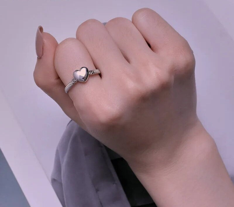 925 Sterling Silver Heart-shaped Chain Ring - TEA LU SHOP
