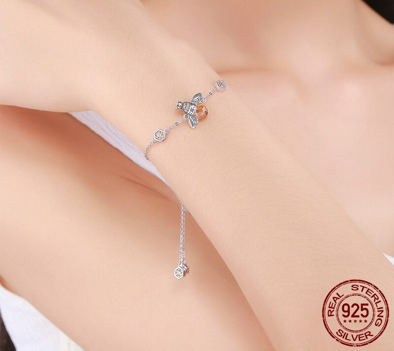 925 Sterling Silver Honey Bee Bracelet - TEA LU SHOP