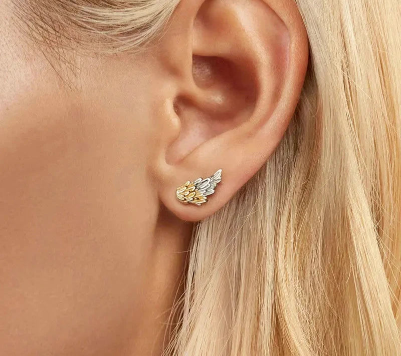 925 Sterling Silver Angel Wing Stud Earrings