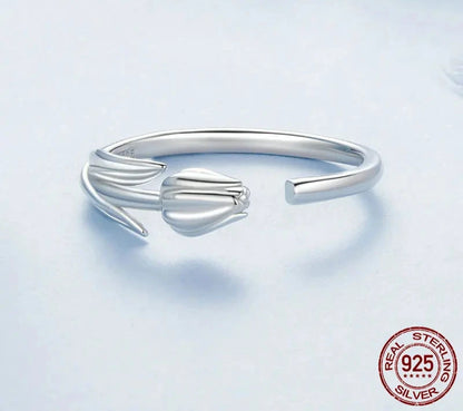 925 Sterling Silver Adjustable Tulip Flower Ring