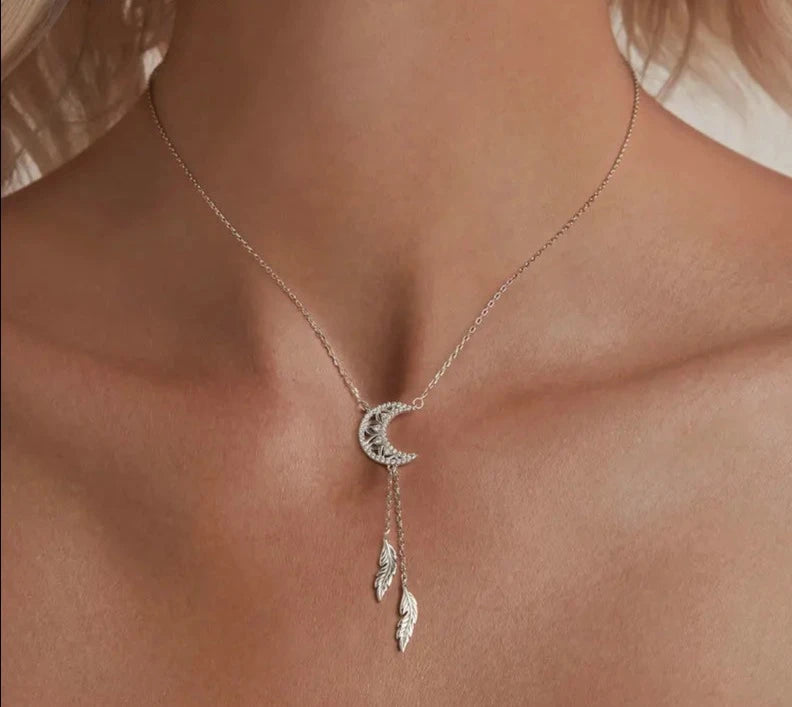 925 Sterling Silver Moon Dreamcatcher Pendant Necklace