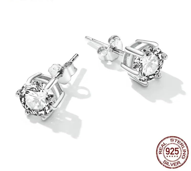 925 Sterling Silver Cubic Zircon Stud Earrings - TEA LU SHOP