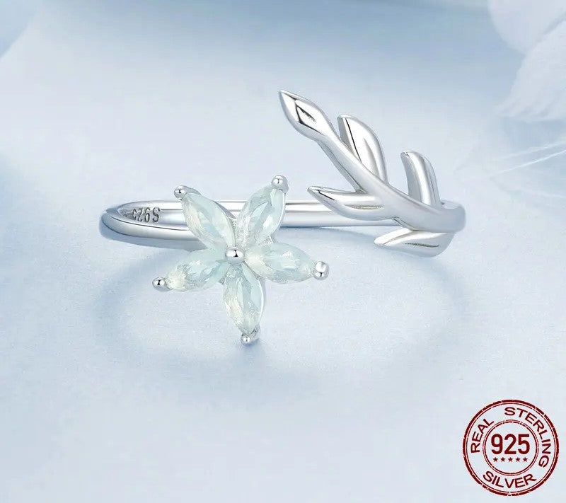 925 Sterling Silver Exquisite Flower Adjustable Open Ring - Shine Bright Store