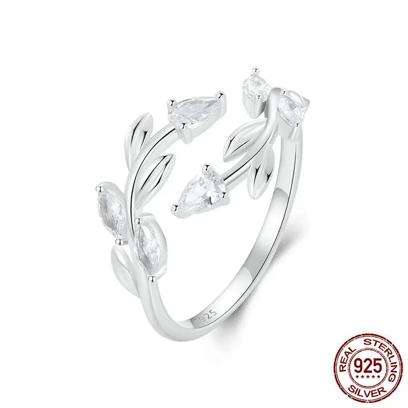 925 Sterling Silver Simple Leaf Adjustable Ring
