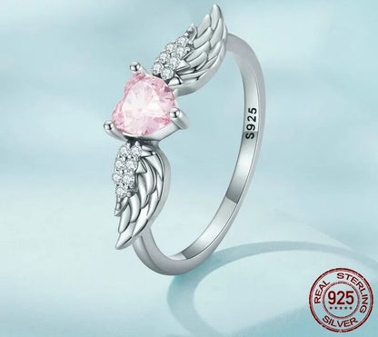 925 Sterling Silver Zircon Pink Heart Ring - TEA LU SHOP