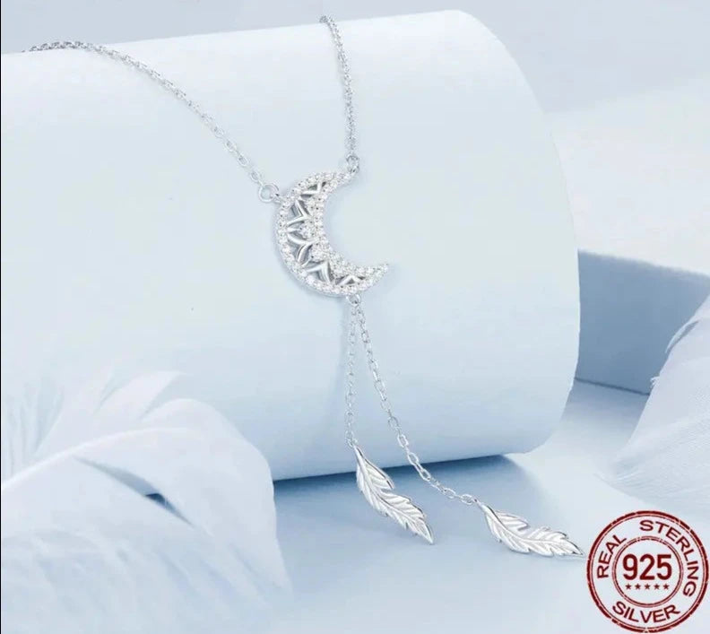 925 Sterling Silver Moon Dreamcatcher Pendant Necklace