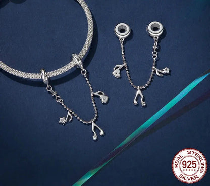 925 Sterling Silver Musical Note Safety Chain