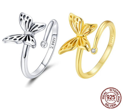 925 Sterling Silver Cute Butterfly Adjustable Ring - TEA LU SHOP