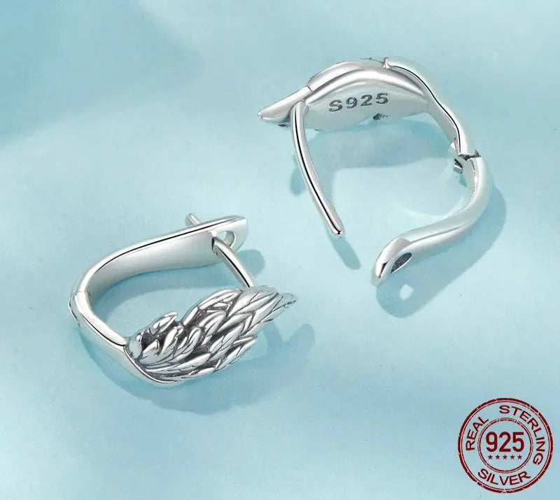 925 Sterling Silver Wing Hoop Earrings