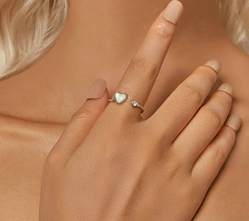 925 Sterling Silver Love Heart Adjustable Ring - Shine Bright Store