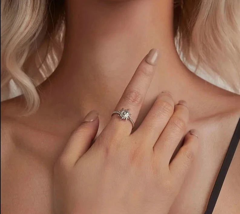 Sun and Moon Open Adjustable Ring