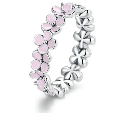 925 Sterling Silver Pink Wreath Ring - TEA LU SHOP