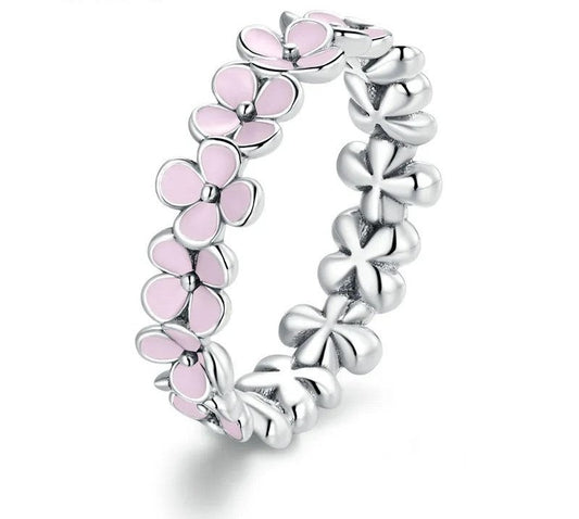 925 Sterling Silver Pink Wreath Ring - TEA LU SHOP