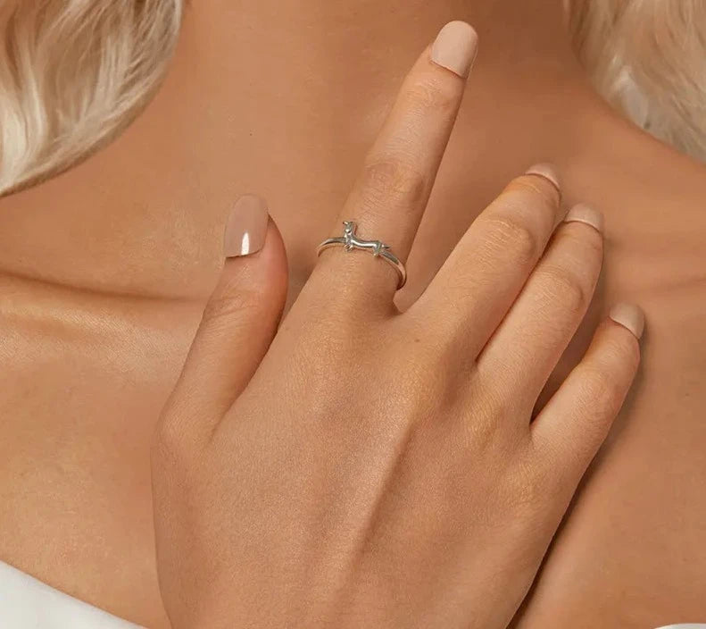 925 Sterling Silver Cute Dachshund Ring