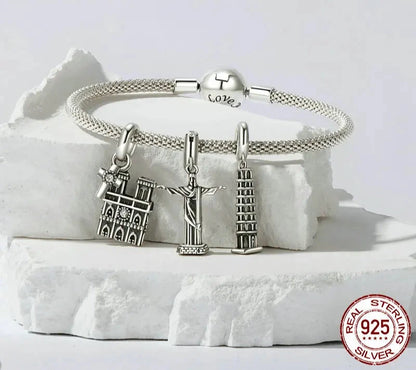 925 Sterling Silver Classic Building Tower of Pisa Charm