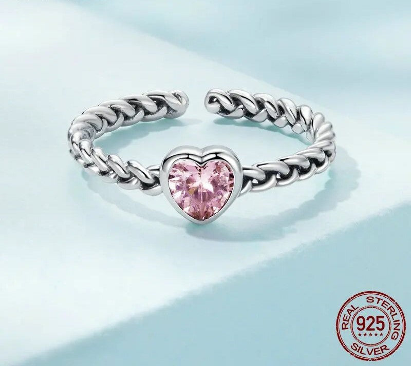 925 Sterling Silver Texture Twisted Heart Ring - TEA LU SHOP