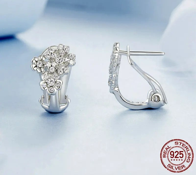 925 Sterling Silver Dainty Flower Hoop Earrings - TEA LU SHOP