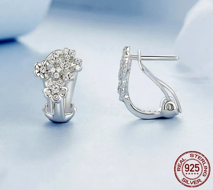 925 Sterling Silver Dainty Flower Hoop Earrings - TEA LU SHOP
