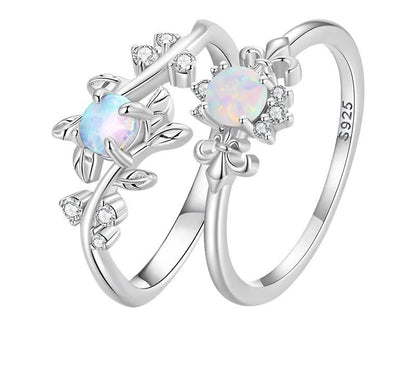 925 Sterling Silver Opal Stone Ring - TEA LU SHOP