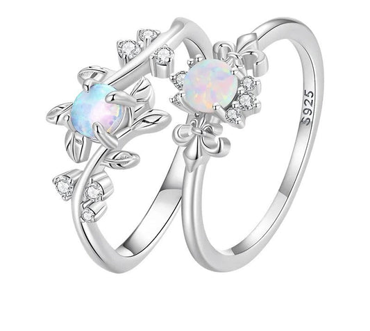 925 Sterling Silver Opal Stone Ring - TEA LU SHOP