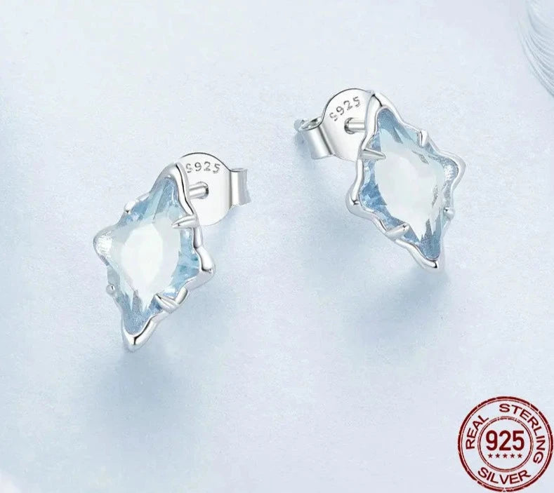 925 Sterling Silver Blue Starry Stud Earrings