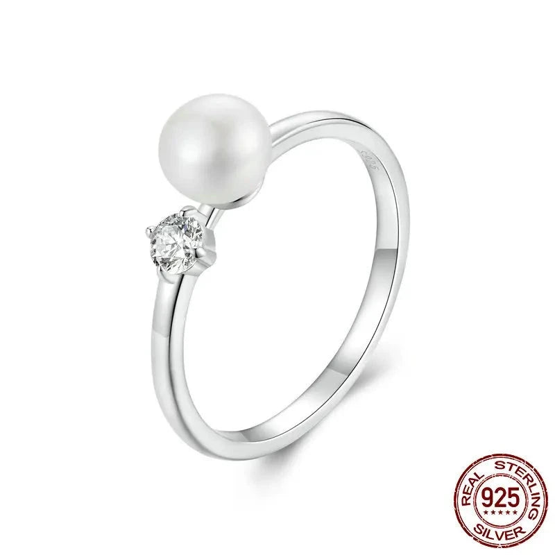 925 Sterling Silver Luxury Pearl Moissanite Ring