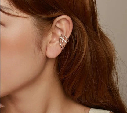 925 Sterling Silver Multi-layer Clip Earring
