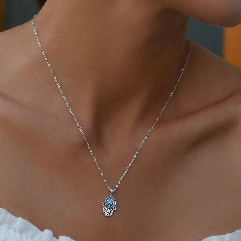925 Sterling Silver Fatima's Hand Necklace - TEA LU SHOP