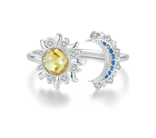 925 Sterling Silver Sun and Moon Adjustable CZ Ring - Shine Bright Store