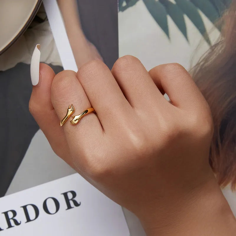 925 Sterling Silver Love Hand Ring - TEA LU SHOP