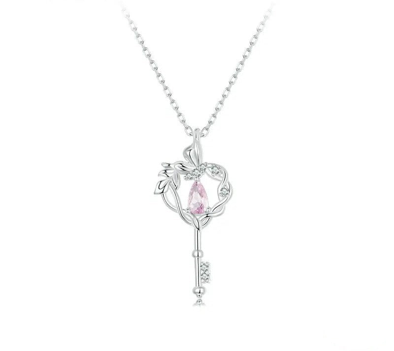 925 Sterling Silver Vintage Key Heart Necklace - TEA LU SHOP
