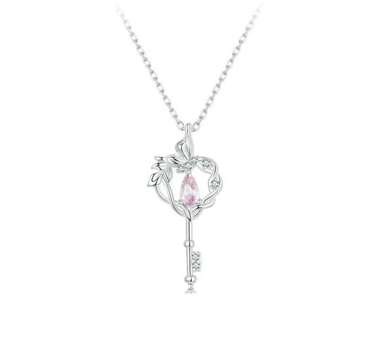 925 Sterling Silver Vintage Key Heart Necklace - TEA LU SHOP
