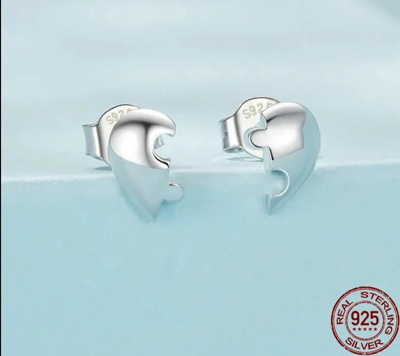 Delicate Heart Puzzle Stud Earrings