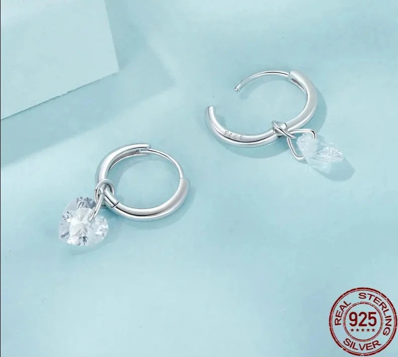 925 Sterling Silver Shiny Heart Ear Buckles