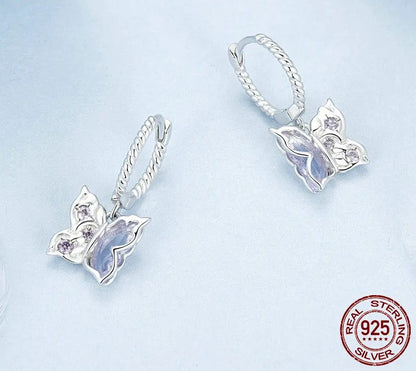 925 Sterling Silver Zircon Butterfly Hoop Earrings - Shine Bright Store