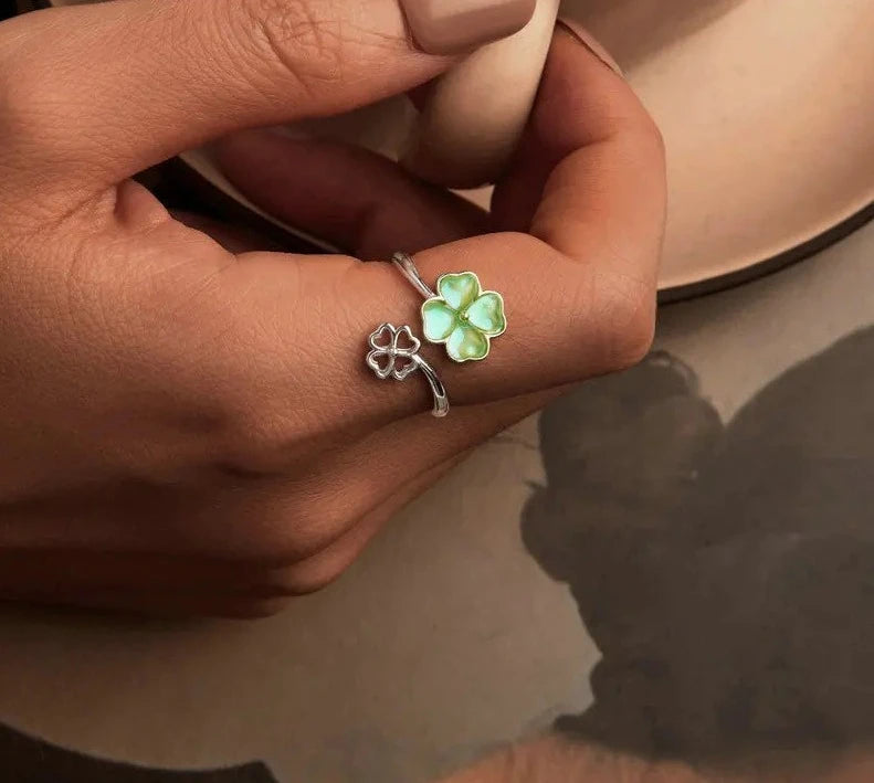 White Gold Plated Lucky Four-Leaf Clover Ring