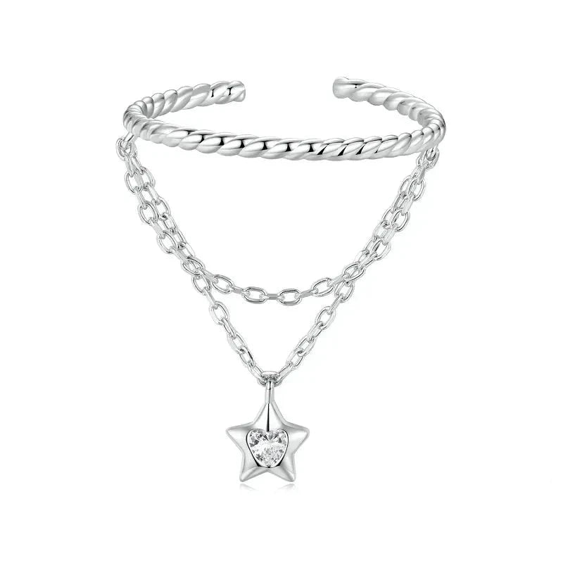 925 Sterling Silver Star Tassel Chain Ring