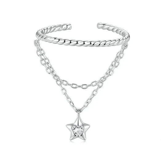 925 Sterling Silver Star Tassel Chain Ring