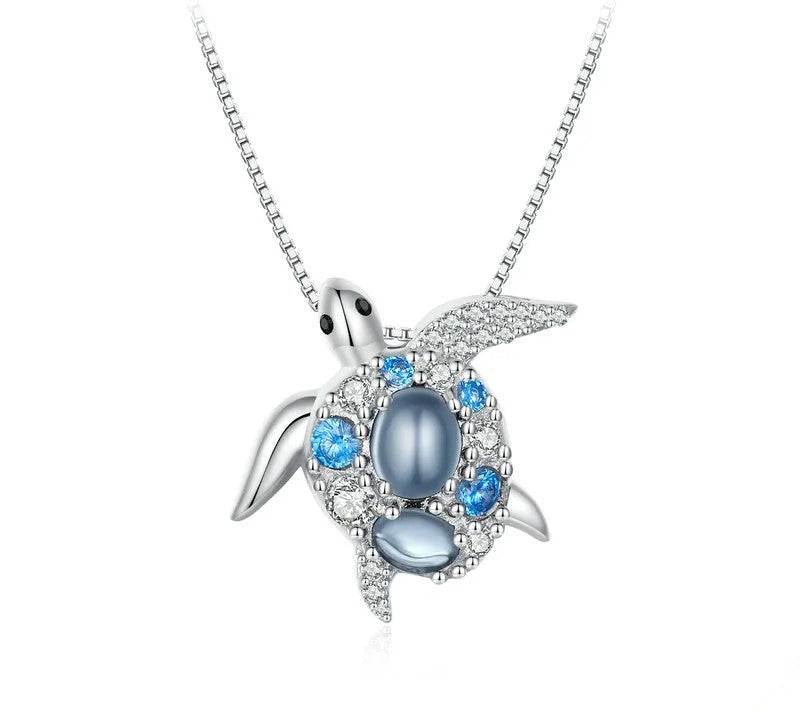 925 Sterling Silver Blue Sea Turtle Necklace - TEA LU SHOP