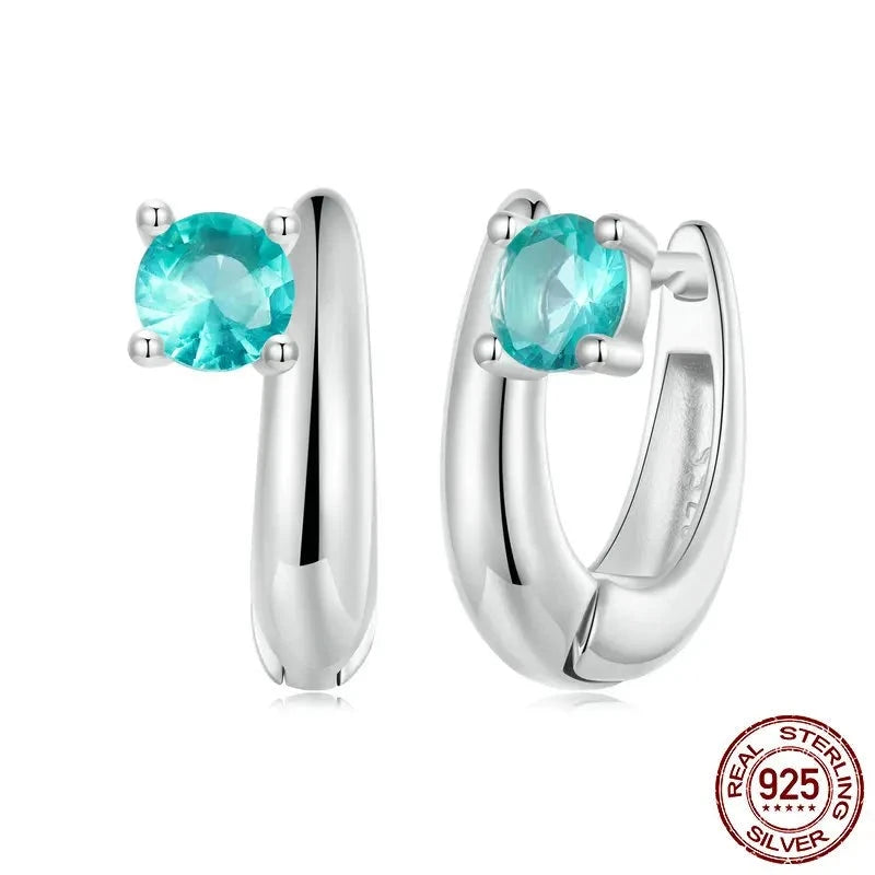 Green Zircons Huggie Hoop Earrings