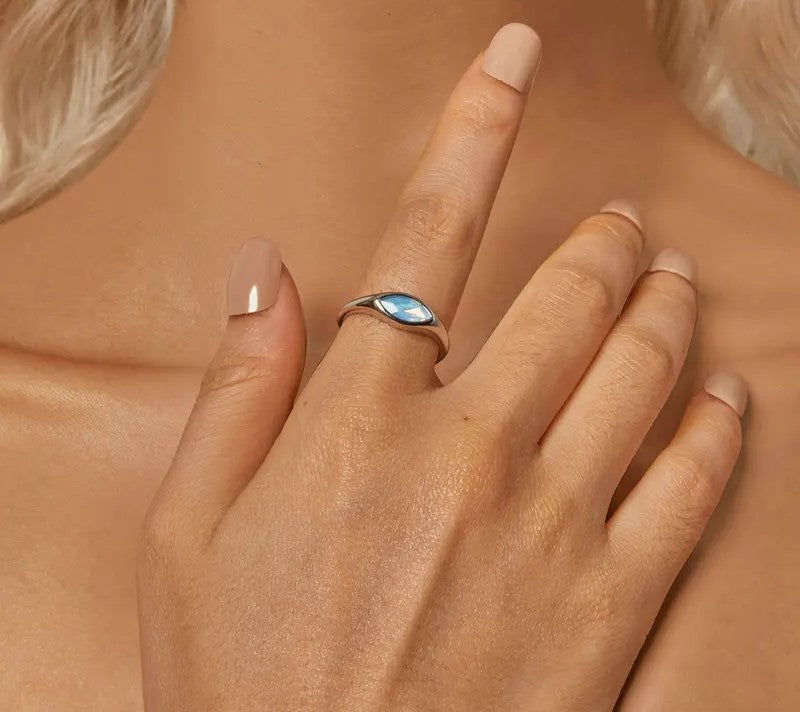 925 Sterling Silver Adjustable Evil Eye Ring - TEA LU SHOP