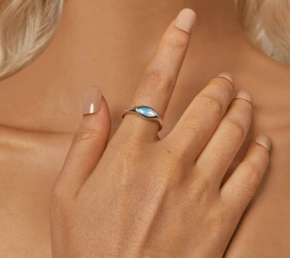 925 Sterling Silver Adjustable Evil Eye Ring - TEA LU SHOP
