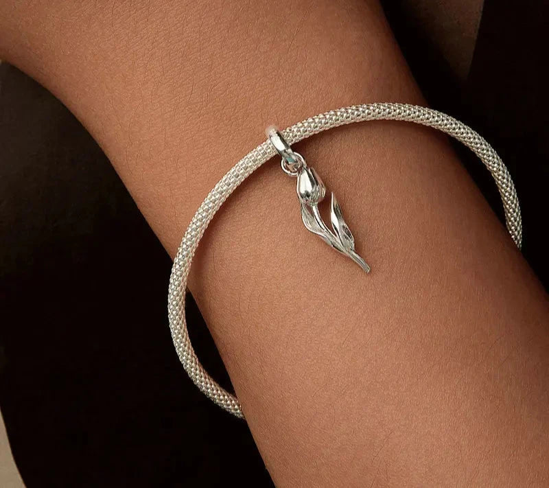 925 Sterling Silver Tulip Flower Charm