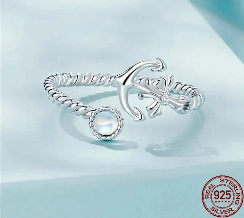 Anchor Open Moonstone Adjustable Ring