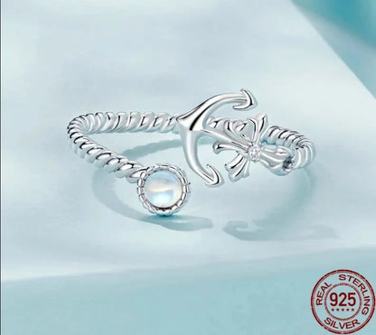 Anchor Open Moonstone Adjustable Ring